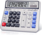 Comix Desktop Calculator Solar Battery Dual Power with 12-Digit Large LCD Display and Large Computer Keys Standard Function Calculator for Home Office School, White