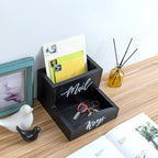 MyGift Urban Modern Mail Holder and Key Organizer Tray in Black Stained Solid Wood Finish, Entryway Storage Catchall with Cursive Mail and Keys Word Design, Office Desktop Organizing Bin