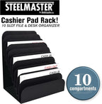 BankSupplies STEELMASTER Steel Cashier Pad Rack, 10-Slot Desktop File & Paper Organizer, Black Powder-Coated Finish, Scratch & Chip-Resistant, Deposit Slips, Checks & Forms Organizer