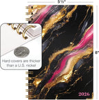 HARDCOVER 2026 Planner, 5.5"x8": 14 Months (November 2025 - December 2026), Daily Weekly Monthly Planner, Yearly Agenda, Bookmark, Pocket Folder and Sticky Note Set (Dark Gold Marble)