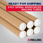 Paclord 2" x 36" Heavy-Duty Reinforced Cardboard Mailing Tube, Pack of 6 Tubes with 12 Caps – Secure USPS Approved – Great for Shipping and Storing of Prints, Artwork, Posters or Documents