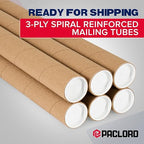 Paclord 2" x 60" Heavy-Duty Reinforced Cardboard Mailing Tube, Pack of 4 Tubes with 8 Caps – Secure USPS Approved – Great for Shipping and Storing of Prints, Artwork, Posters or Documents