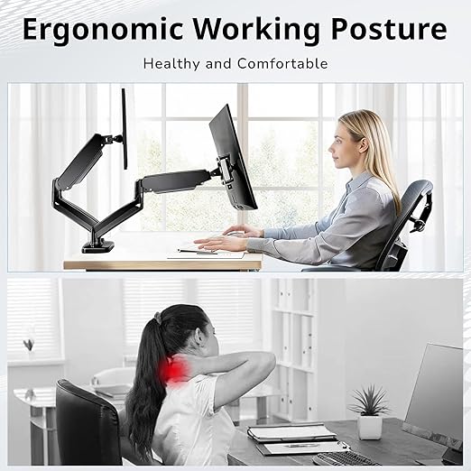 Monitor Arm, Computer Dual Monitor Arm Fits 13-32 Inch Computer Screens, Adjustable Height Swivel Monitor Stand with VESA Mounts, Holds 4.4-17.6lbs, Black