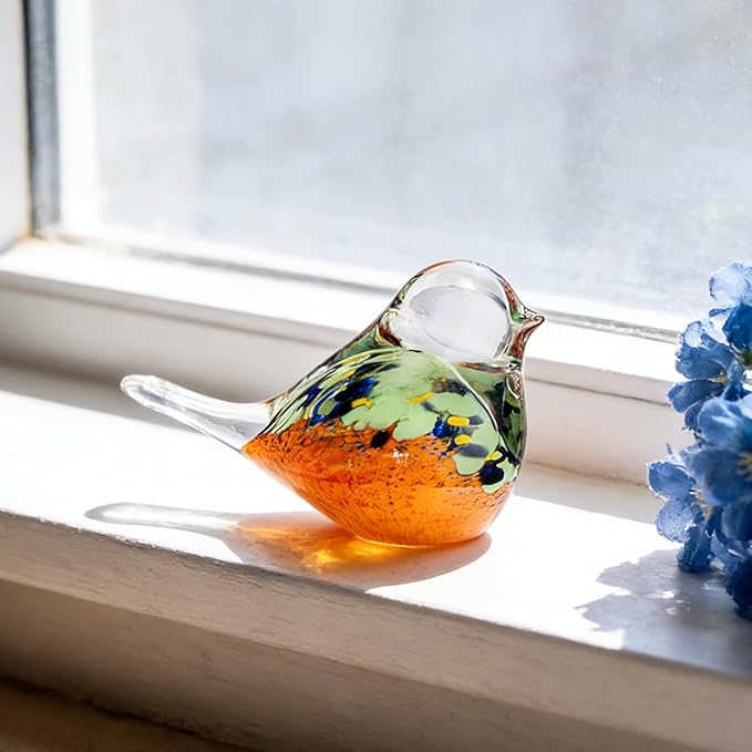 ORRFIDDY Blown Glass Birds - Glass Art Bird Decor, Hand Blown Glass Animal Figurines Paperweight for Home Shelf Decor