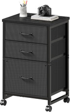 Maihail 3 Drawer Mobile File Cabinet with Wheels Fabric Vertical Filing Cabinet fits A4 or Letter Size for Home Office,Black