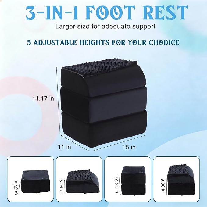 Novabright Foot Rest Under Desk at Work with 3 Adjustable Height, Non-Slip Ergonomic Foot Stool with Gel Top and Warm Pocket for Home Office Car Leg Back Rest(15" X 11" X 14.4",Cambered,Black)