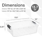 Superio Clear Storage Boxes with Lids, 13.7 Quart Plastic Container Bins for Organizing, Stackable Crates, BPA Free, Non Toxic, Odor Free, Organizers for Home, Office, School, and Dorm