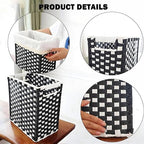 Fozxsvg Black Woven Wicker 3.5 Gallon Fabric Trash Can, Storage Baskets, Waterproof Cute Waste Basket, Decorative Trash Bin for Bedroom, Office, Living Room, Kitchen