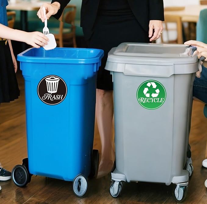 TINNALART Recycle Stickers for Trash Bins, 4-Pack Trash and Recycle Stickers, Green and Black (H1)