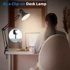 juttilax Swing Arm Desk Lamp for Home Office 360°Adjustable,Tall Metal Clamp on lamp with Bulb,Eye-Caring Clip on Desk Light for Computer Work Study Reading and Drafting