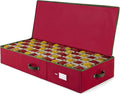 ZOBER Underbed Christmas Ornament Storage Box - Stores 120 3" Ornaments, With Dividers - Tear Proof 600D Oxford Fabric, Ornament Organizer Storage Box, Durable Christmas Containers Holder - Red