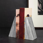 Bey-Berk Harold Carrera Marble Bookends (Grey, Set of 2), 4" x 2.5" x 6" Wedge Book Ends, 6.45 lb Solid Stone Desk and Shelf Decor
