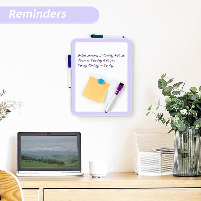 VUSIGN Small White Board Dry Erase, 8.5'' x 11'' Magnetic Dry Erase Board, Mini Whiteboard with Markers for Students, Fridge, Wall, Locker, Purple
