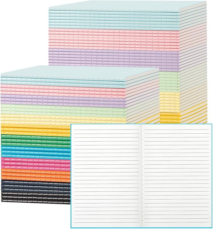 ALKALO 120 Pack Colorful Lined Notebooks for writing, Journals Bulk, A5 Composition Books, 8.3x5.5 Inch, 60 Pages, 30 Sheets Sketchbooks for Office School Travel Supplies (Lined-120 pack, 12 Colors)