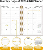 2026-2028 Monthly Planner, Three Years Calendar from January 2026 - December 2028 with Spiral Binding, Inner Pocket, Elastic Closure, 38 Month Planner for Home | School | Office, 5.8" x 8.5", Green Gold Leaf