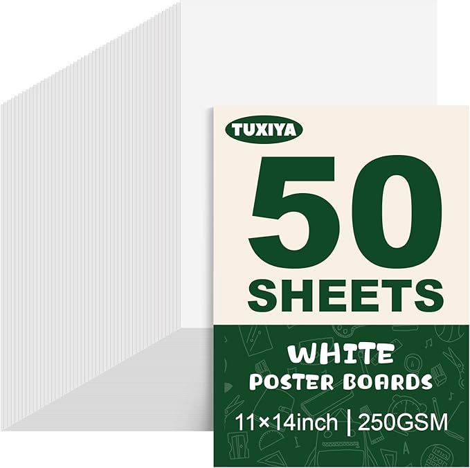 TUXIYA 50 Pack White Poster Board,11" x 14" White Poster Paper Bulk,250GSM/92LB Heavy-Weight Blank Poster Board for Arts,Craft,Projects Presentations,Drawing Scrapbooking