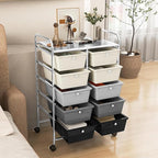 LDAILY 10 Drawer Rolling Cart, Storage Cart Organizer on Wheels, Drawer Cart with Metal Frame & Large Storage Capacity, Rolling Cart with Drawers for Living Room Classroom, Office