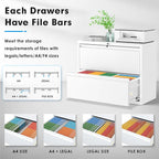 Pataku Lateral File Cabinet, 2 Drawer File Cabinet with Lock, White Filing Cabinets for Home Office, Metal File Cabinet for Hanging Files/Letters/Legal/F4/A4(2Drawer/White)