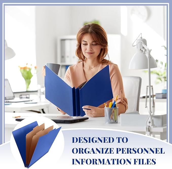 Skyygemm 60 Pcs Classification Folders Letter Size, 2 Divider Pressboard File Folders with 3. 5 Inch Expansion, 2 Prongs Fastener, Heavy Duty Office File Organizers for Teachers, Medical (Dark Blue)