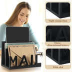 Vercraft 2 Slot Mail Organizer Holder Countertop Wooden Mail Black Letter Holder with Cutout Lettering Design for Office Desktop Envelope and Document Storage Rack