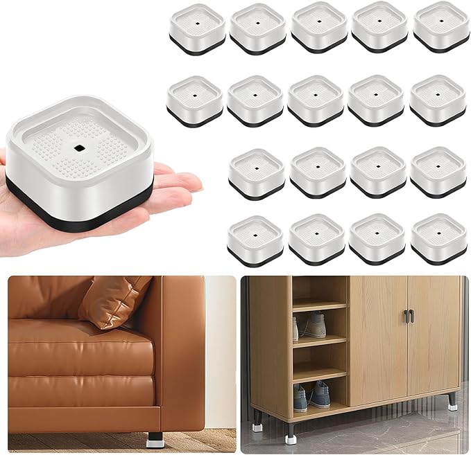 shouwuhho 18 Pack Furniture Risers Adjustable Bed Risers Heavy Duty Lifts Height 1", Square Stackable Bed Risers 1, 2 or 3 Inch for Desk Leg Table Couch Sofa Chair Bed Frame Legs Dorm, White