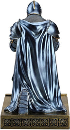 Amoysanli Medieval Armored Warrior Wearing Outerwear, Mobile Phone Stand Knight Pen Holder Desk Organizers, Resin Bookends Paperweight with a Letter Opener for Desk (Blue)
