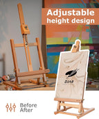 DJAR 25" Tabletop Easel for Painting, Adjustable Beech Wood Table Top Wooden Painting Easel, Portable Painting Display Drawing Stand for Teens, Adults, Students, Natural