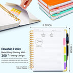 Hardcover Spiral Notebook 8.5"x11" Journal Notebook with Tabs and Removable Dividers 300 Pages 5 Subject Notebook College Ruled, Faux Leather Spiral Bound Notebook for Women School Work(Dark Blue)