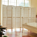 White Room Divider, Temporary Wall with Double Hinges, 5.6 Ft Tall Folding Louver Wood Screen for Home Office Bedroom Hotel Decoration (8 Panels)