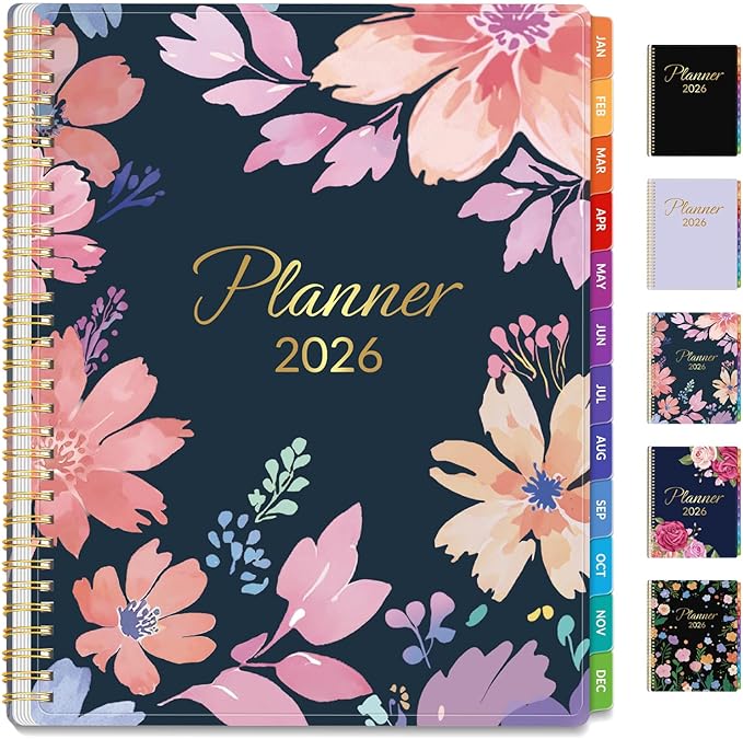 GNL 2026 Planner, Weekly and Monthly Planner (January - December 2026), 8.5" x 11" Monthly Agenda Planner with Waterproof Flexible Cover, Spiral Binding Notebook with Tab, Pockets, Bookmark, Floral