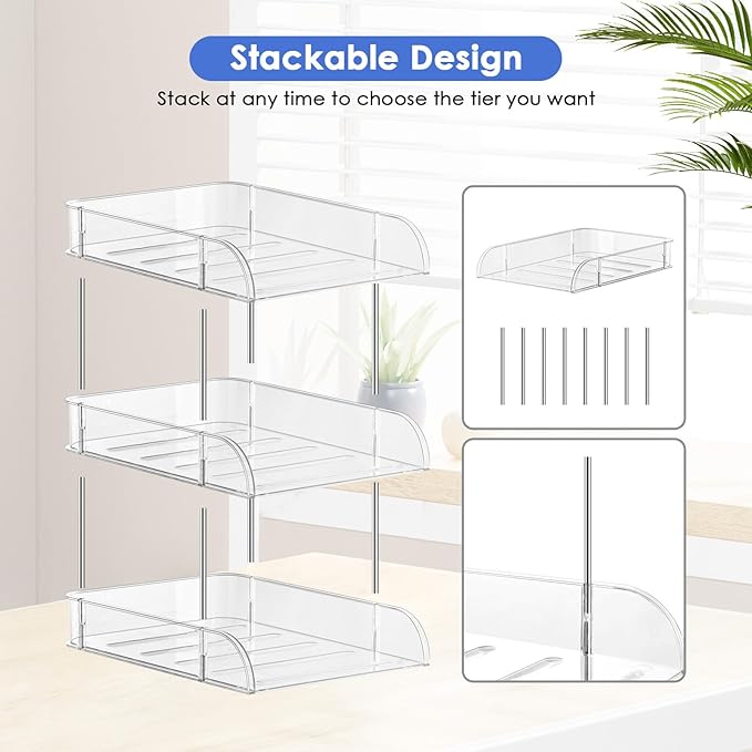 Noger Desk Organizers and Storage, 3 Tier Clear Heightened Stackable Paper Tray Organizer for Document, Letter, A4 File Paper, Desk Accessories, Office Supplies (Clear, 3 Pack)