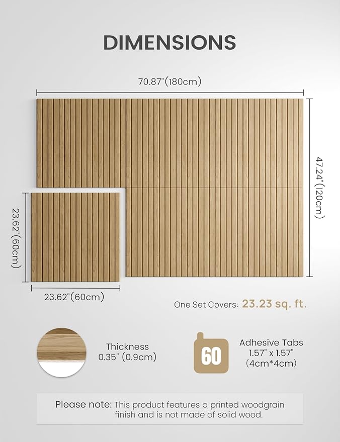 Fluxynara Large Felt Bulletin Board,Cork Board Alternative 70.87'' x 47.24'' Art Acoustical Wall Panels-6 Pack with 60 Adhesive Tabs,for Recording Studio/Home Offices-Natural Oak/Slat