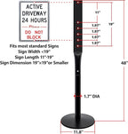 VAIIGO Heavy Duty Parking Sign Base Cast Iron 48" Parking Sign Post, Heavy Duty Cast Iron Sign Holder Base, Movable Sign Stand Suitable for Hanging Warning, Notice, Guiding Sign Display Stand (Black)