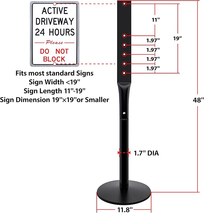 VAIIGO 2Pack Heavy Duty Cast Iron Sign Stand - 48" Outdoor Portable Pedestal Post - Display Road Sign, Construction Sign Holder (Black)