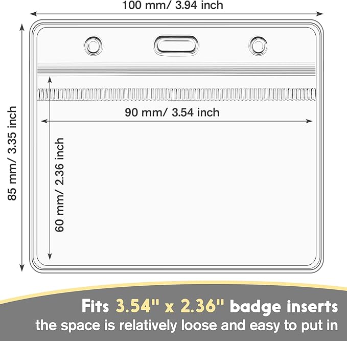 Marspark 500 Pieces Clear Plastic Horizontal Name Badge ID Card Holders with Waterproof Type Resealable Zip, 3.54 x 2.36 in, Transparent PVC Sleeve for Office Back to School Supplies