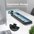 MOFII Wireless Keyboard and Mouse Combo, Full Size 2.4G Plug and Play Typewriter Retro Round Computer Keyboard and Mouse Set for Windows, Computer, Desktop, PC, Notebook - (Black Blue Gradient)