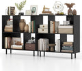 Tangkula 4 Cubby Open Bookcase, 3-Tier Freestanding Bookshelf with Detachable Metal Legs, Anti-toppling Device, Anti-Falling Baffles, Modern Cubicle Display Shelf (2,Black)