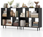 Tangkula 4 Cubby Open Bookcase, 3-Tier Freestanding Bookshelf with Detachable Metal Legs, Anti-toppling Device, Anti-Falling Baffles, Modern Cubicle Display Shelf (2,Black)