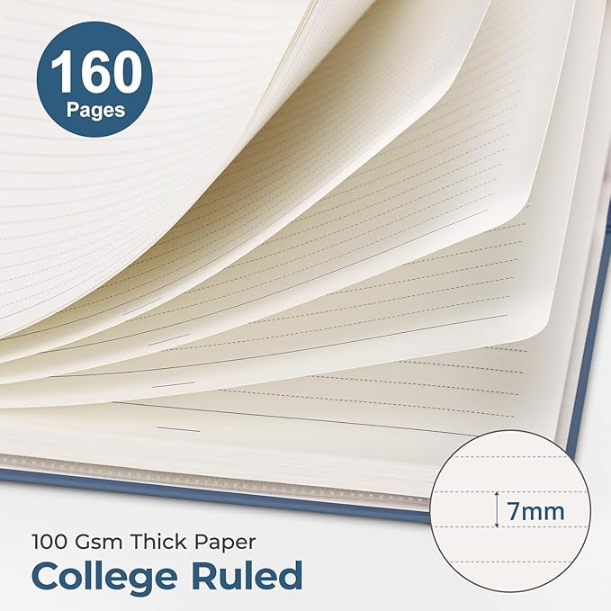 AHGXG Spiral Journal Notebook, 160 Lined Pages, A5 Medium Size (5.7'' x 8.3''), for Men & Women, Journaling, Writing, Work & Office, Hardcover, 100 GSM Thick Paper (Navy Blue)