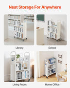 VEVOR Rolling Library Book Cart, 330 lbs Capacity, 30.3 x 15 x 48.0-Inch Library Cart, Single Sided L-Shaped Shelves with 3-Inch Lockable Wheels, Book Truck for Home Shelves Office and School, White