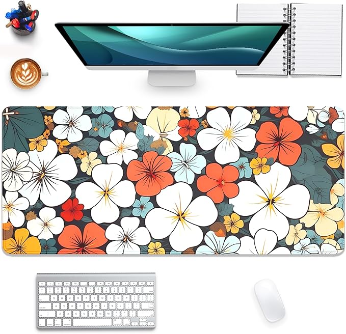 Boho Abstract Floral Mouse Pad Desk Mat,27.5X11.8 in Extended Gaming Mouse Pads with Stitched Edges,Non-Slip Waterproof Rubber Base Mouse Mat for Office,Computer,Keyboard,Laptop and Home Desk Mat