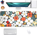 Boho Abstract Floral Mouse Pad Desk Mat,27.5X11.8 in Extended Gaming Mouse Pads with Stitched Edges,Non-Slip Waterproof Rubber Base Mouse Mat for Office,Computer,Keyboard,Laptop and Home Desk Mat