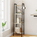 Hzuaneri Ladder Shelf, Bookshelf Bookcase, Freestanding Corner Storage Shelve with 2 Hooks for Home Office, Living Room, Kitchen, Bedroom, Industrial, 11.8" D x 13.4" W x 47.2" H, Greige BC13205B