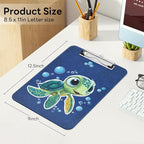 Luminzo Plastic Cute Clipboard Low-Profile Metal Clip, A4 Letter Size 9 x 12.5 in, 8.5 x 11 Paper Clip Board for Teachers, Nurses, Classroom,Cute Turtle