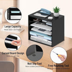 SHARKWOODS 5-Tier Wood Desk Organizer, Paper Tray Organizer for Desk with Adjustable Storage Shelves, Desktop File Organization Paper Sorter Mail Holder for Office Home Classroom, Black
