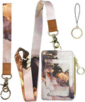 Marble ID Badge Holder with Lanyard,Card Name Tag Holders with Zipper,Vertical Lanyard Wallet for Work Office Nurse Doctor Medical Student Teacher Women Men