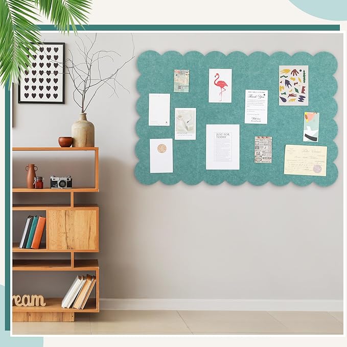 Mooliwe Scalloped Felt Bulletin Board 48 x 36 Inches Foldable Sage Green Pin Cork Board Alternative for Wall, 4' x 3' Trifold Picture Vision Self Adhesive Bulletin Decorative