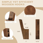 VIS'V Walnut Wall Hooks, Wall Mount Wooden Coat Hooks for Entryway Cubicle, Brown, 4 Pcs