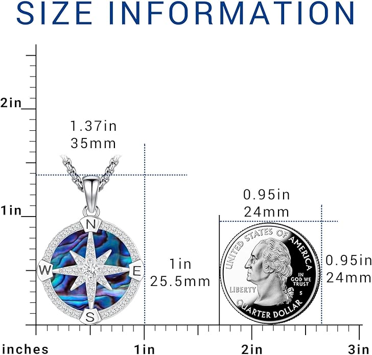 Compass Necklace for Women Men 925 Sterling Silver Pendant Urn Necklaces for Ashes Picture Locket Necklace Anchor Necklace Viking Necklace Crystals CZ Moonstone Abalone Shell Turquoise Compass Jewelry