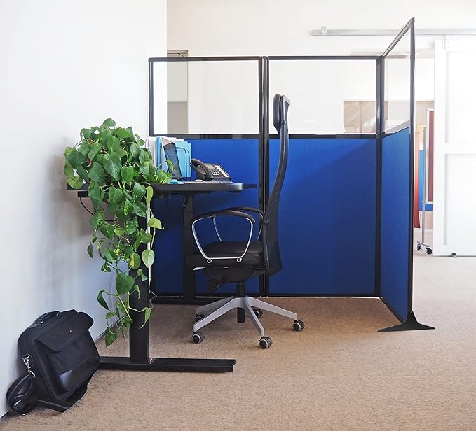 Versare Workstation Partition | Portable Wall Divider | Modern Office Cubicle | Free Standing Privacy Screen | Flexible Work Space | 33" x 70" W/Window, Charcoal Gray Fabric Panels